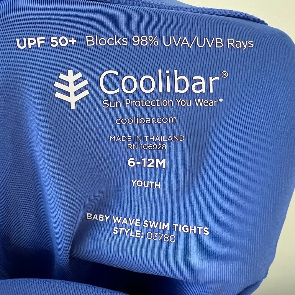 Coolibar Blue Youth Baby Wave Swim Tights Stretch 50 SPF Pull-On Size 6-12 NEW
